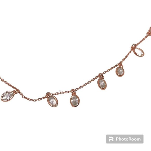 Rose Gold Tone Sterling Silver Dangling Crystals Necklace - Picture 2 of 2